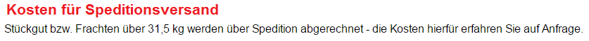 Versandkosten fuer Speditions-Sendung